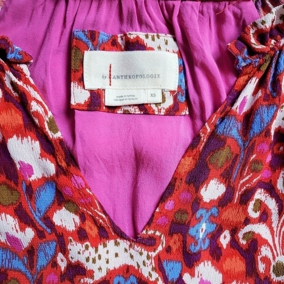 Anthropologie Robin Tiered Mini Dress Pink Ikat Flutter Sleeve Ruffle Size XS - Picture 12 of 14